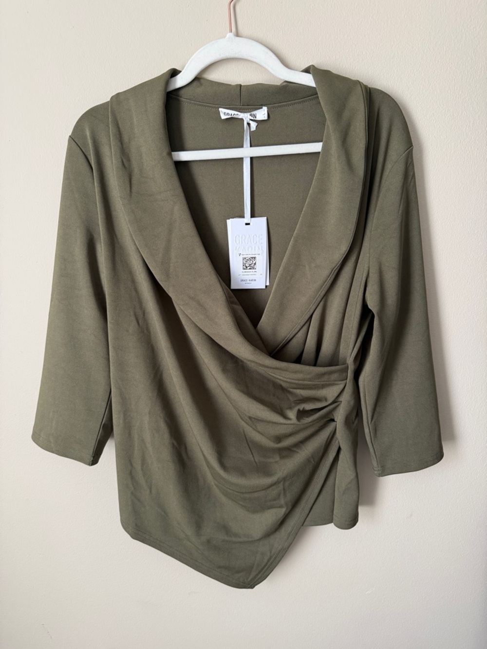 Grace Karin Olive Draped Cowl Neck Wrap Top